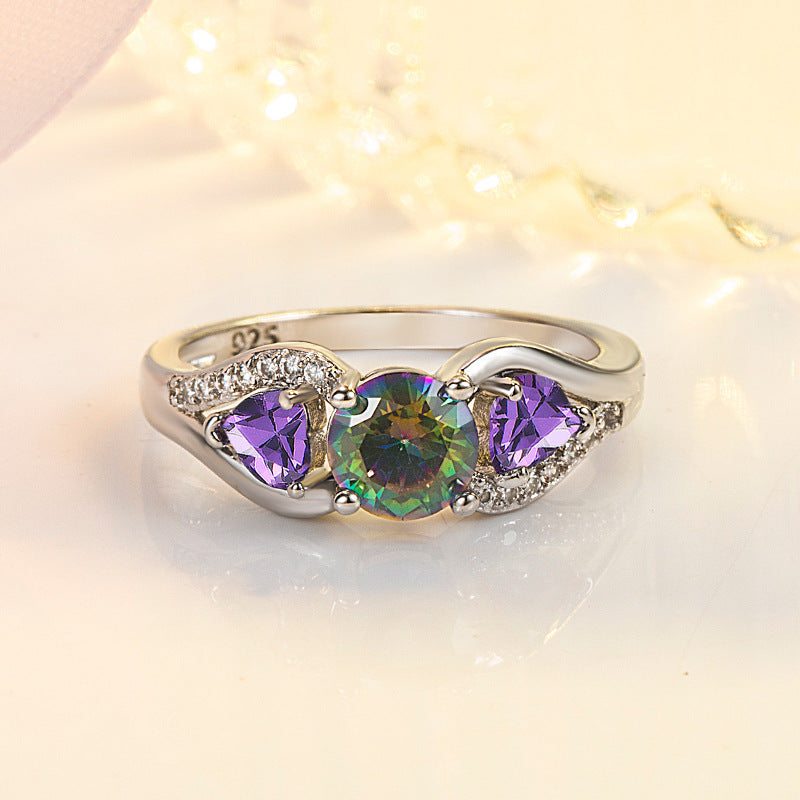 Double Heart-shaped Diamond Inlaid Colorful Personality Fashion Ring