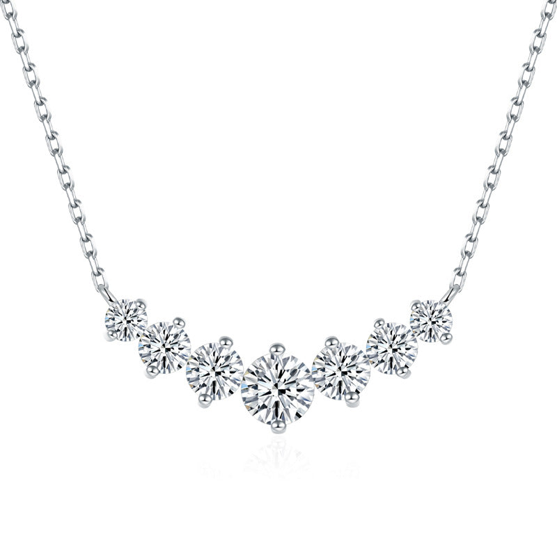 V-Shaped Smile Pendant Necklace with Lab-Created Moissanite Stones – White Gold Plated 925 Sterling Silver