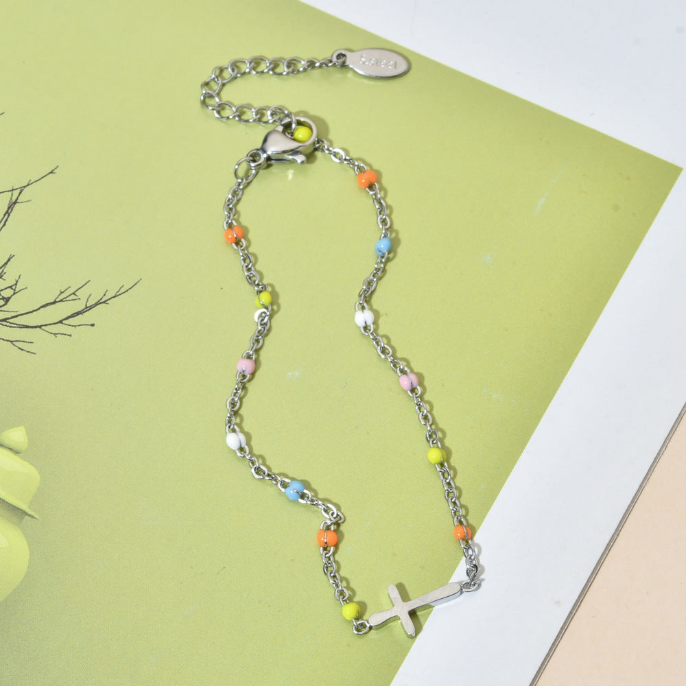 Women's Retro Bohemian Cross Color Enamel Stainless Bracelets