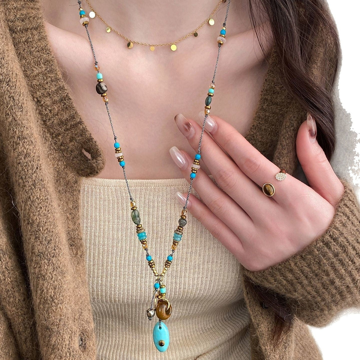Women's Retro Green Braid Rope Chinese Ethnic Necklaces