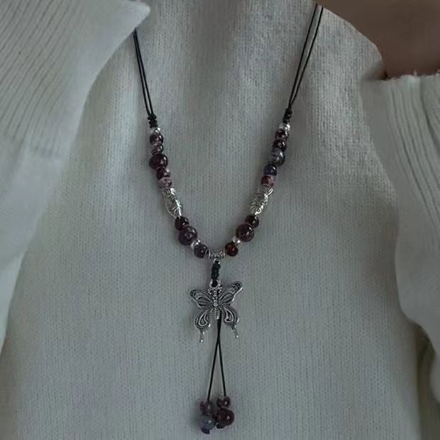 Women's Retro Ethnic Style Ceramic Butterfly Bell Fashionable Necklace