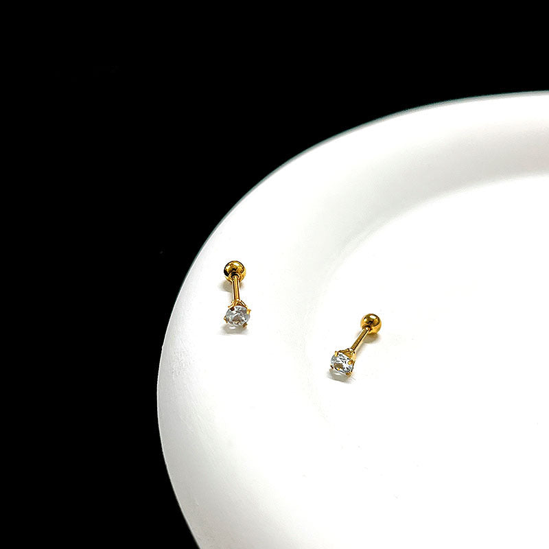 Women's & Men's Titanium Steel Threaded Rods Twisted Ball Ear Crystal Zircon Stud Earrings