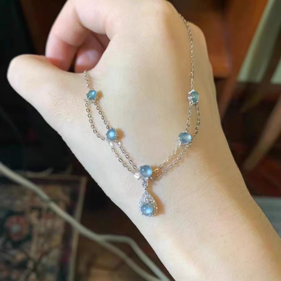 Aquamarine Tassel French Style High Sense Mild Luxury Necklaces