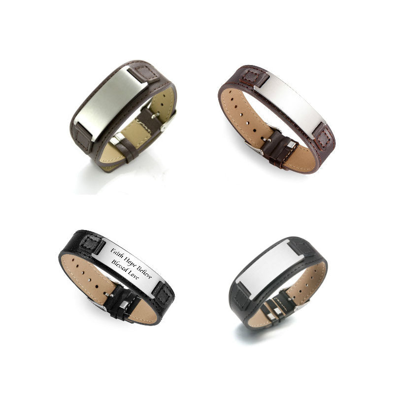 Men's Can Carve Writing Rectangular Steel Plate Bracelets