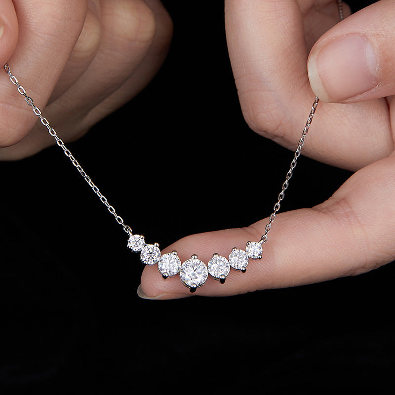 V-Shaped Smile Pendant Necklace with Lab-Created Moissanite Stones – White Gold Plated 925 Sterling Silver