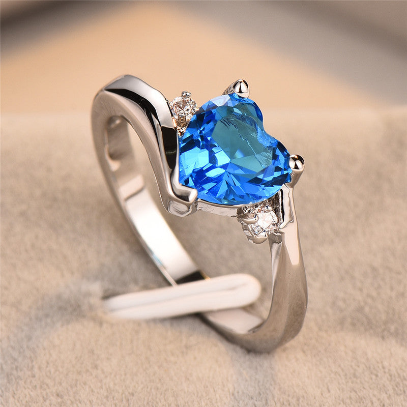 Women's Love Water Blue Zircon Fashion Wedding Ring