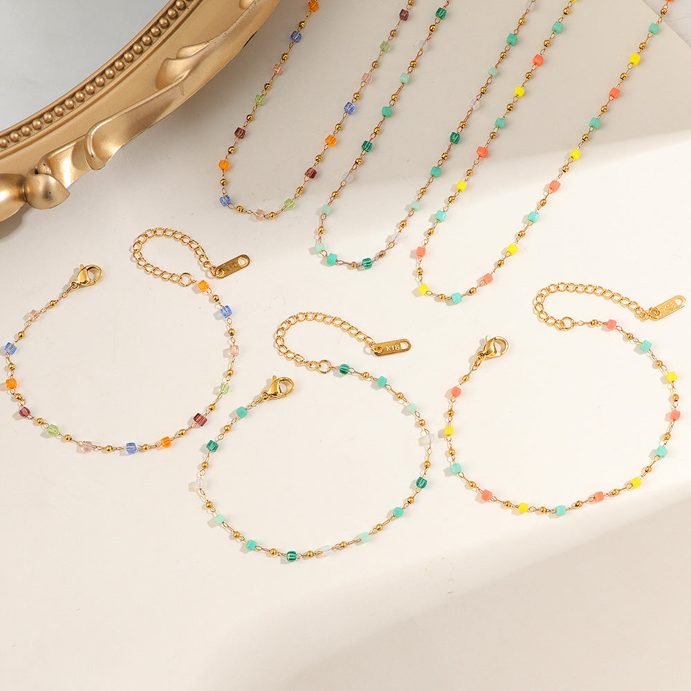 Women's Fashion Small Fresh Color Crystal String Beads Necklaces