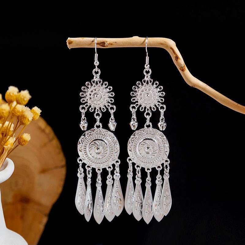 Colorful Long Feather Tassel Scenic Spot Earrings