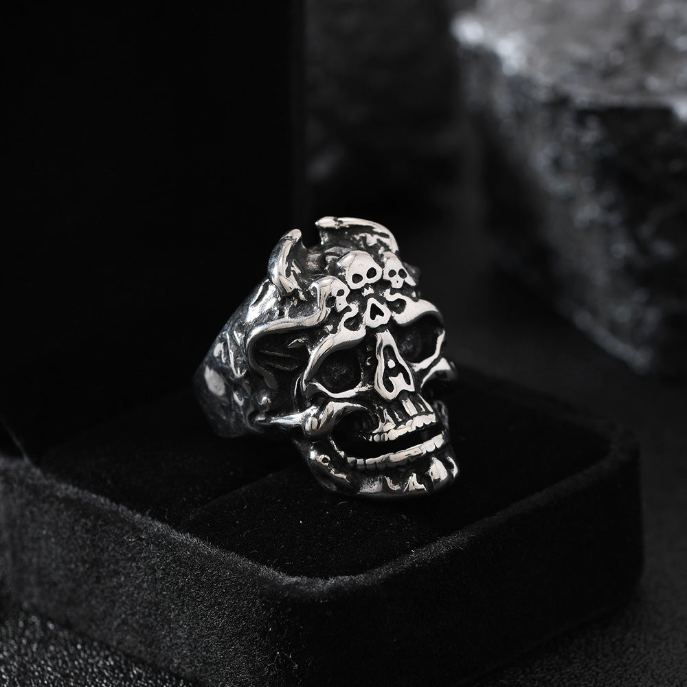 Men's Stainless Steel Cast Geometric Skull Distressed Punk Ring