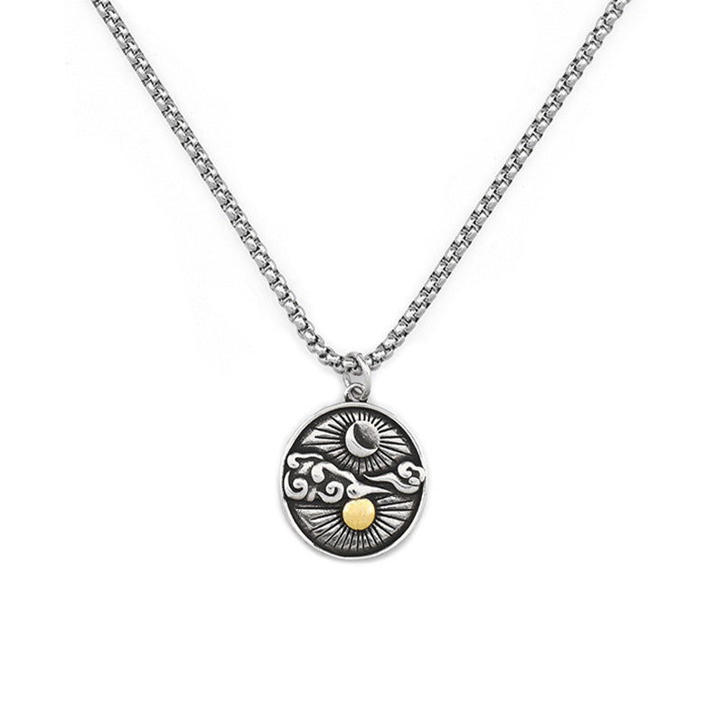 Men's Trendy Unique Twilight Distressed Imitation Thai Sier Sun Moon Star Necklace