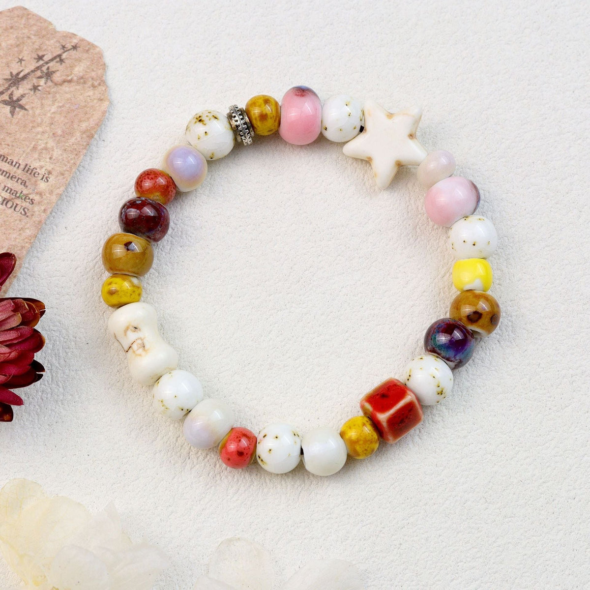 Women's Chinese Style National Fashion Ceramic Beaded Lotus Seedpod Retro Ethnic Bracelet
