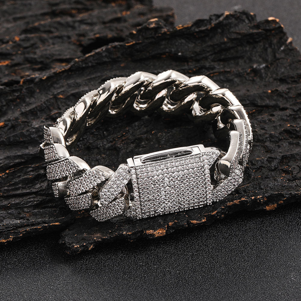 Triple-Row Cuban Link Chain Bracelet with Diamond-Cut Rhinestones in Gold, White Gold, or Two-Tone