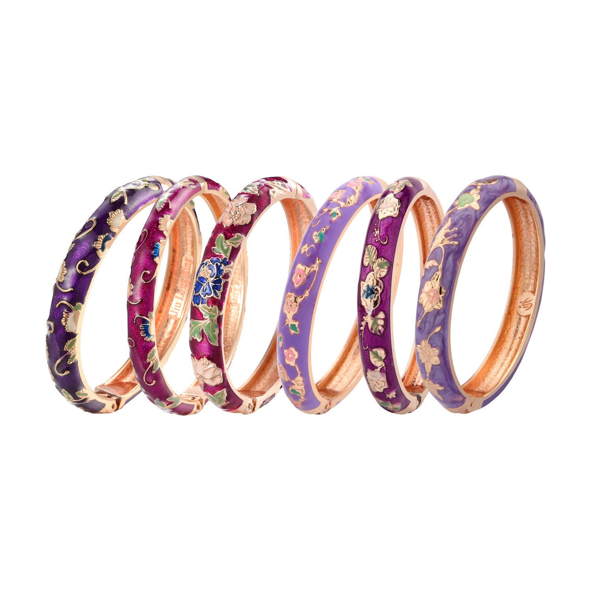 Cloisonne Vintage Court Style Purple Peony Flower Enamel Bracelet