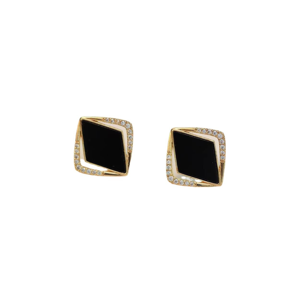 Exquisite Inlaid Black Rhombus Ear Frosty Style Design High-grade Rings