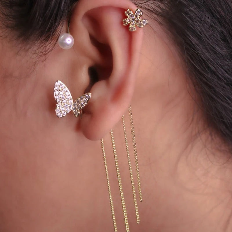 Women's Clip Inlaid Zircon Pearl Light Luxury Stud Earrings
