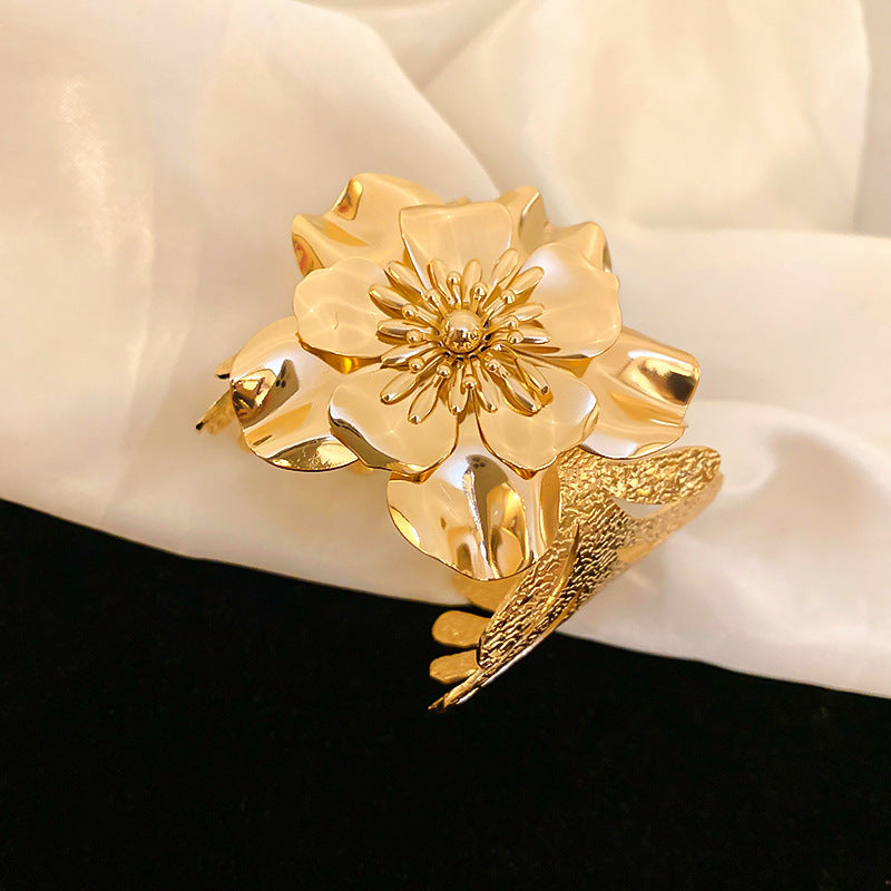 Metallic Striped Geometric Cross Flowers Openings Niche Exaggerated High Bracelet