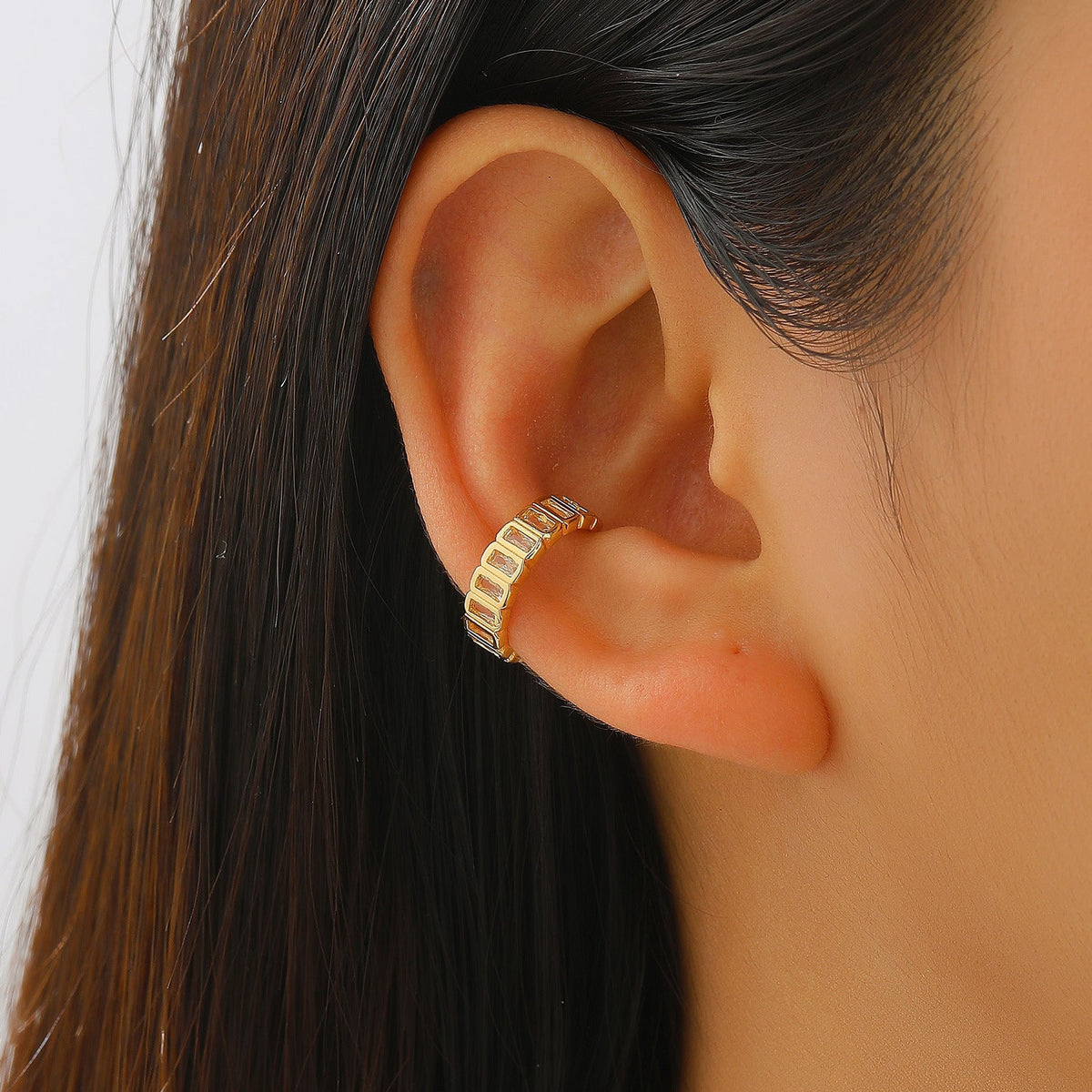Luxury Fashion Copper Inlaid Zircon No Piercing Female Geometric Painless Ear Clip