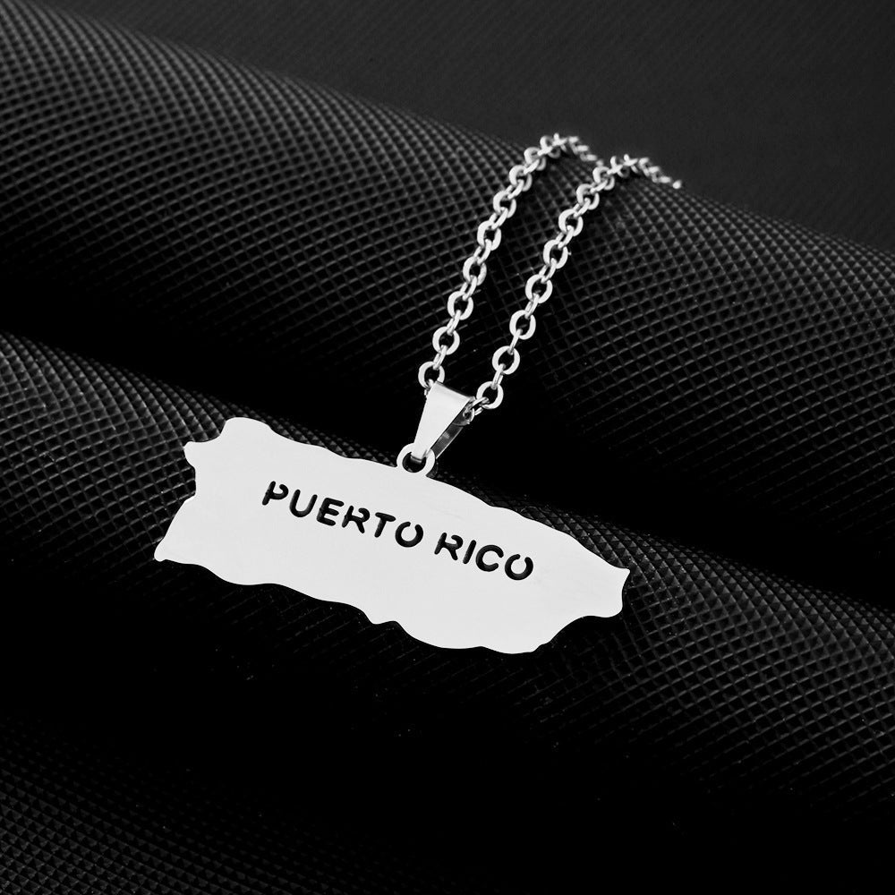 Women's & Men's Stainless Steel Drop Oil Puerto Rico Necklaces