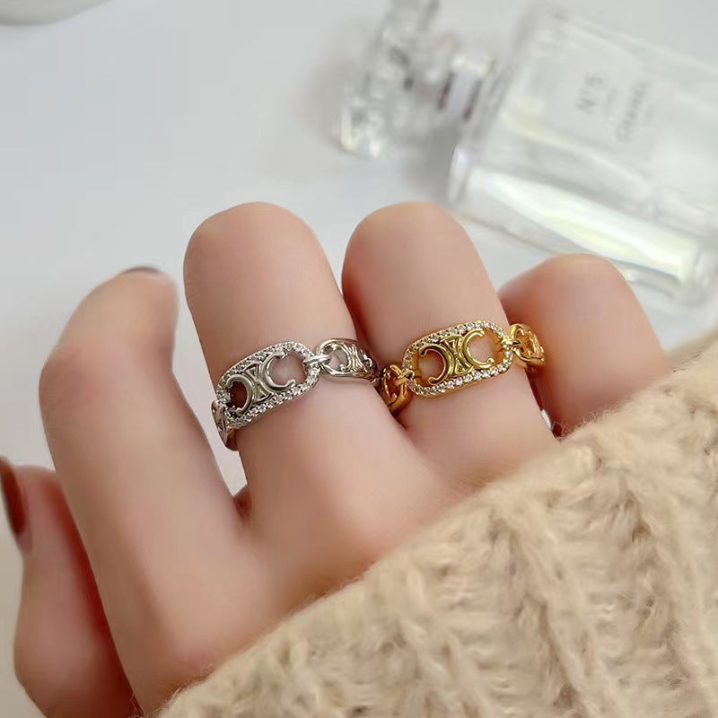 Women's Hollow Opening French Entry Lux Style Arc Ring