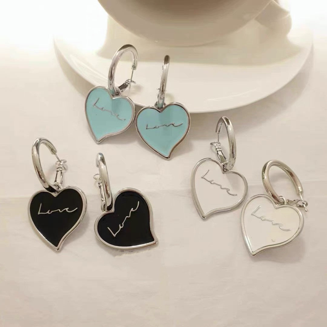 Women's French Retro Drop Oil Letter Love Stud Earrings