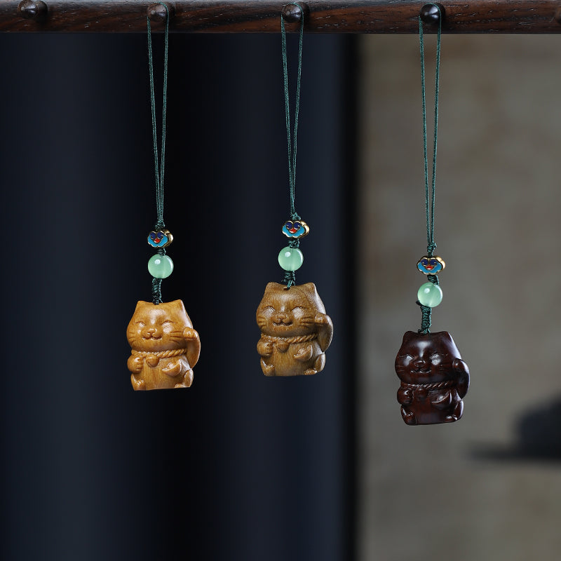 Green Sandalwood Carving Cute Animal Creative Bag Car Key Mobile Pendant