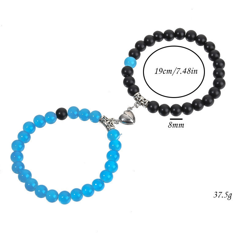 Pink Jade White Turquoise Couple Love Magnet Suction Bracelet