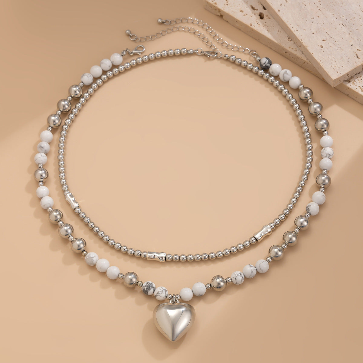 Simple Heart Shaped Suit Hip Hop Cool Metal Beaded Necklaces