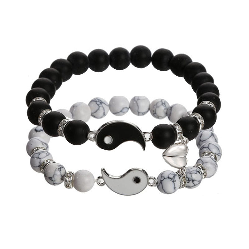 Pink Jade White Turquoise Couple Love Magnet Suction Bracelet