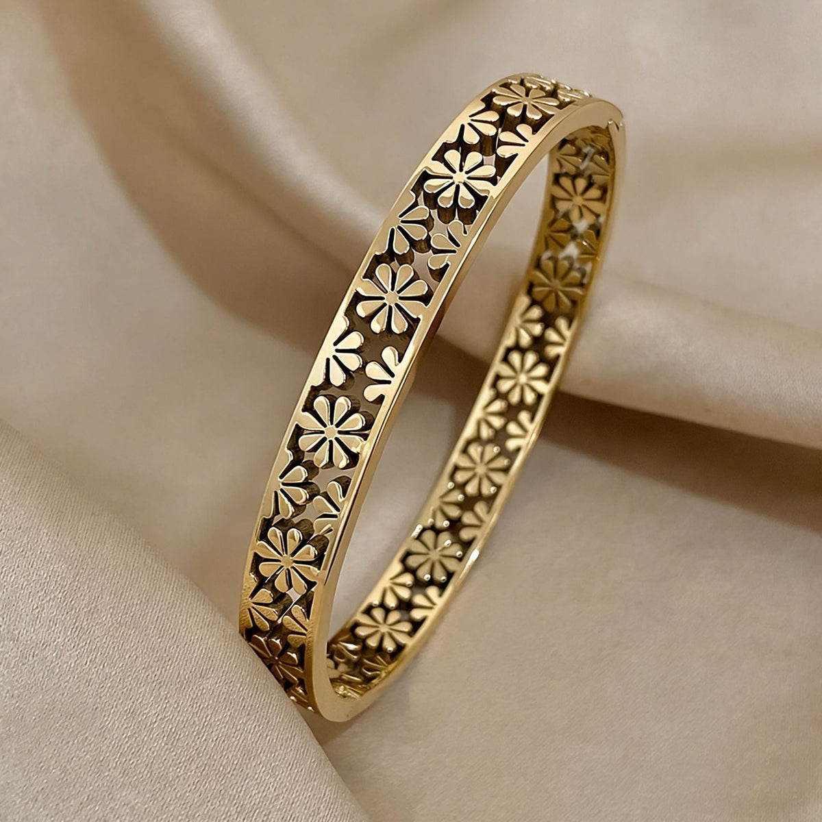 Women's Charming Cute Golden Hollow Little Daisy Stainless Steel Open-ended Style Bracelets