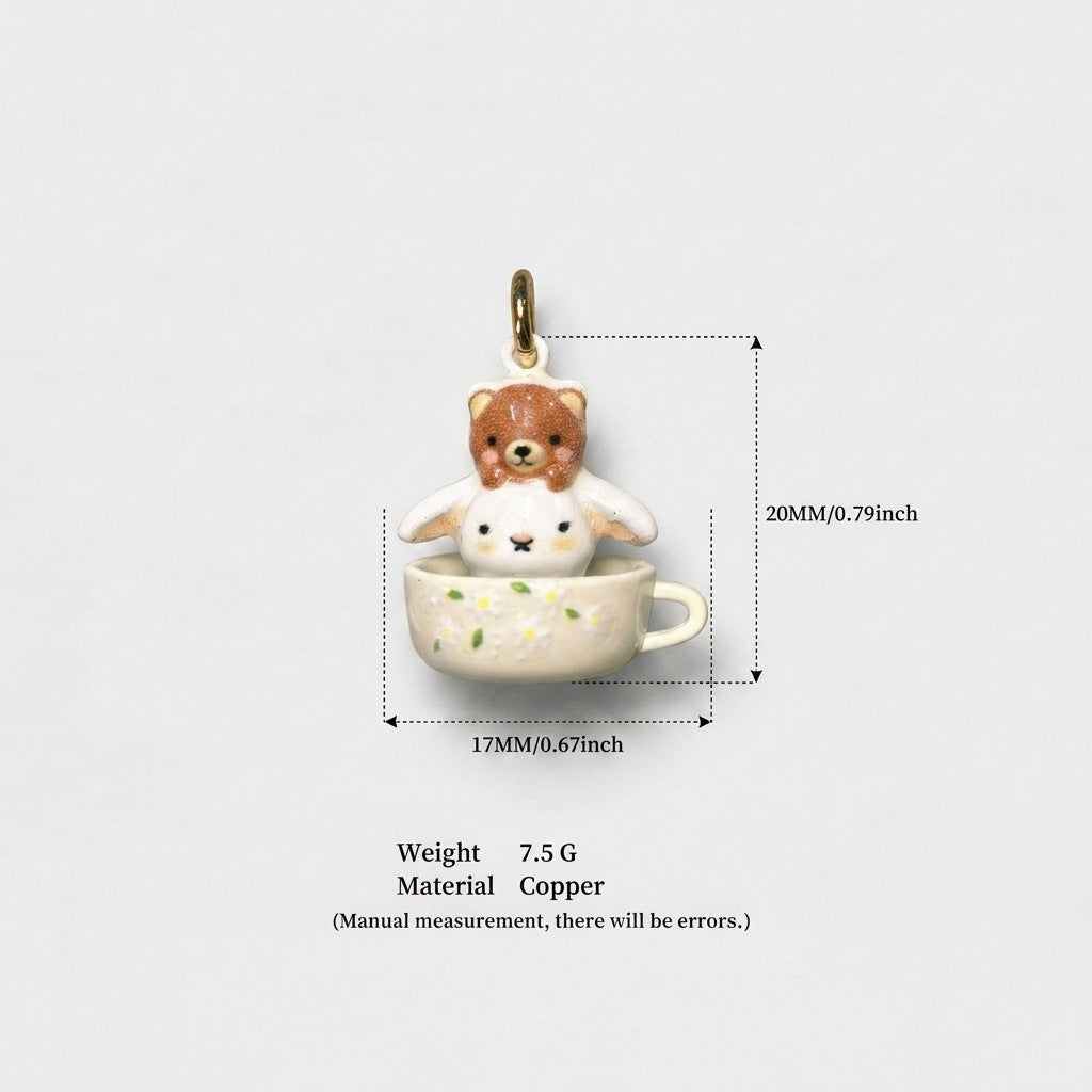 Tea Cup Animal Series Fox Penguin Rabbit Panda Pendant