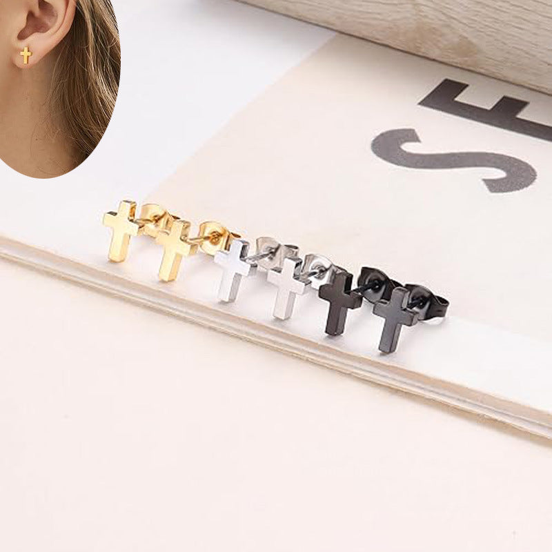 Simple Titanium Steel Ear Cross Bone Graceful Personality Niche Rings