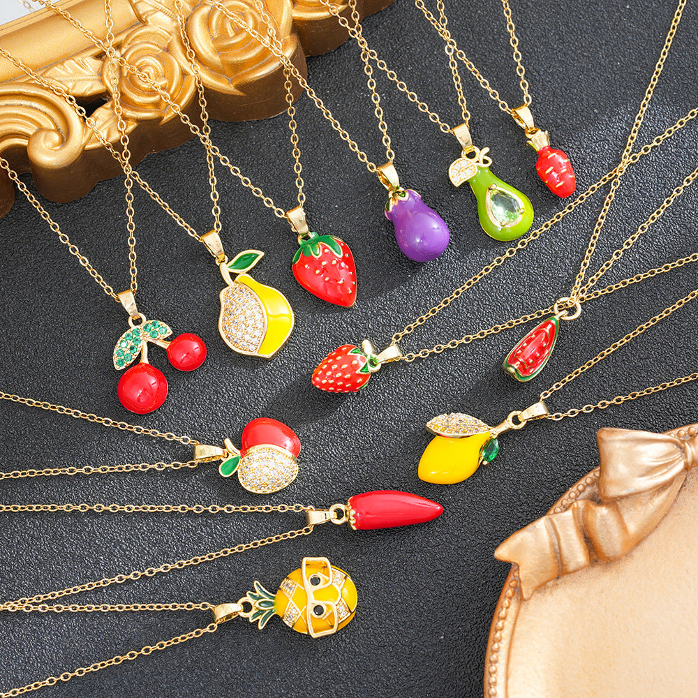 Women's Pastoral Style Strawberry Cute Simple Titanium Necklace