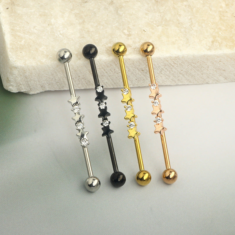 Brush Holder Ear Bone Piercing Stainless Steel Minimalist Star Barbell Earrings