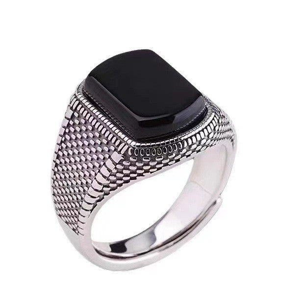 Women's & Men's Retro Sier Trendy Steel Black Peach Playing Card Personality Ring