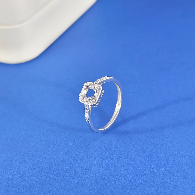 Sterling Sier Frame Round Adjustable Mouth Cross Diamond Claw Inlaid Ring