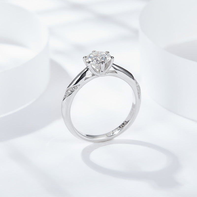 Solitaire Moissanite Ring — 1ct or 2ct Brilliant Round Cut, Six-Prong Setting in Sterling Silver with 18K Gold Plating