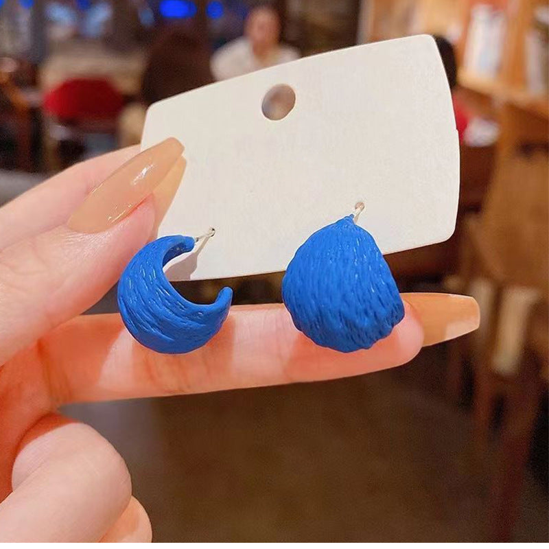 Women's Style Pleated Brushed Texture Ear Niche Semicircle Shaped Sier Needle Earrings