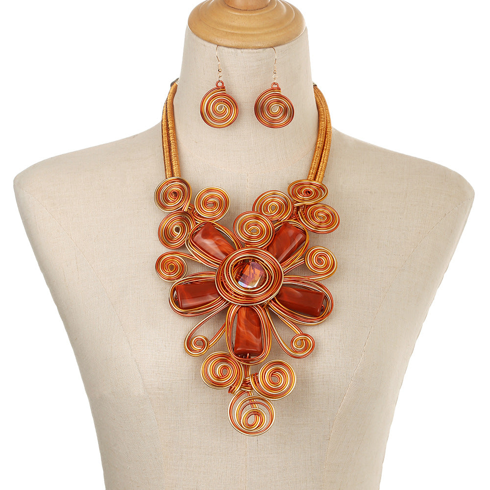 Handmade Resin Aluminum Flower Suite Black Jewelry Set