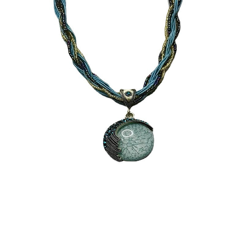 Vintage Ethnic Style Diamond Opal Sweater Necklace