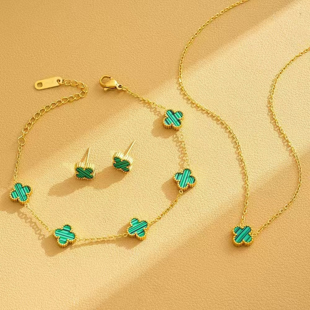 Women's Steel Double-sided Four-leaf Flower Fashion Temperament Entry Jewelry Set