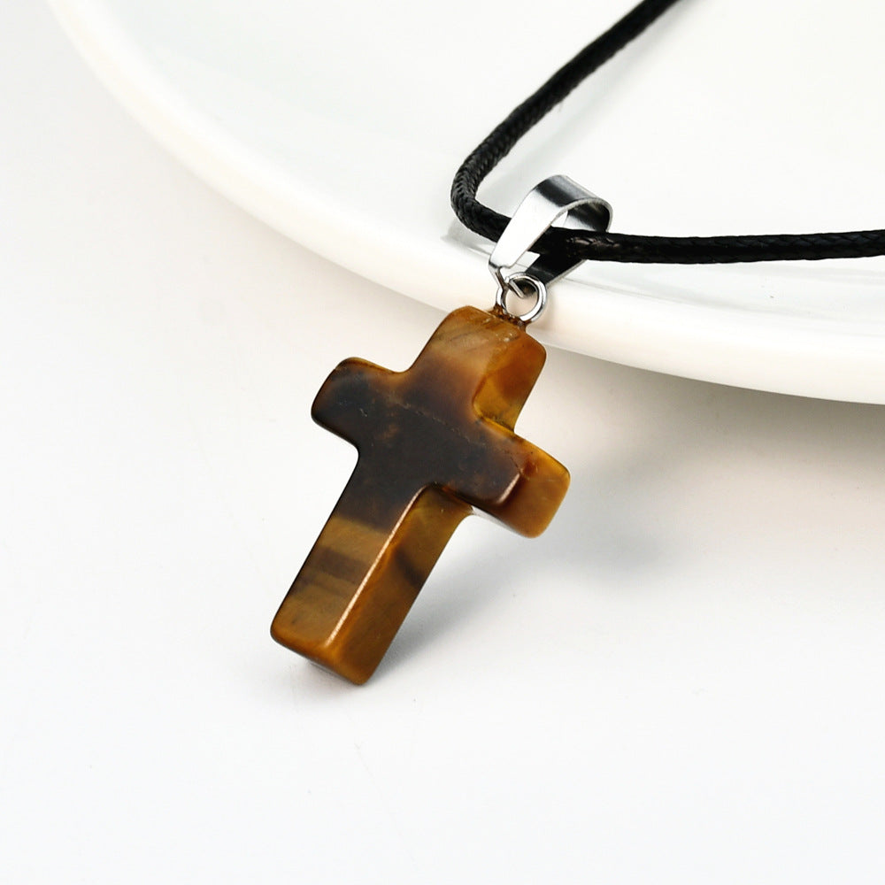 Women's Crystal Agate Cross Niche Turquoise Sweater Necklaces
