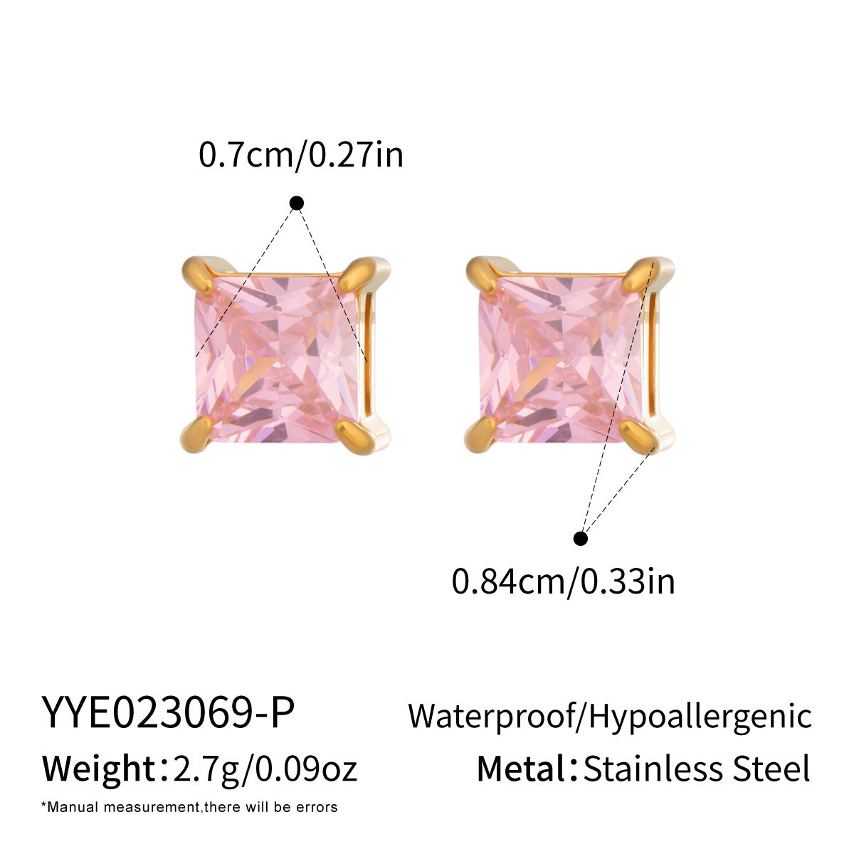 Women's Simple Fashion Square Color Zirconium Stainless Steel Vacuum Gold-plated Earrings