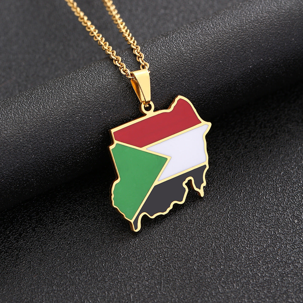 Women's & Men's Map Of Republic Sudan Couple Titanium Necklaces