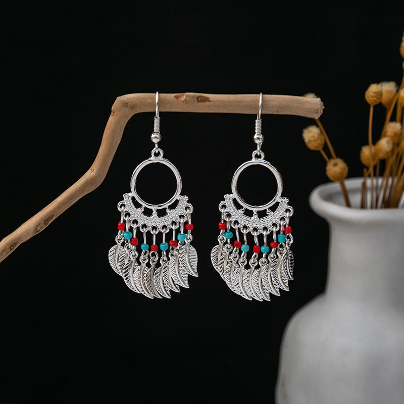 Colorful Long Feather Tassel Scenic Spot Earrings