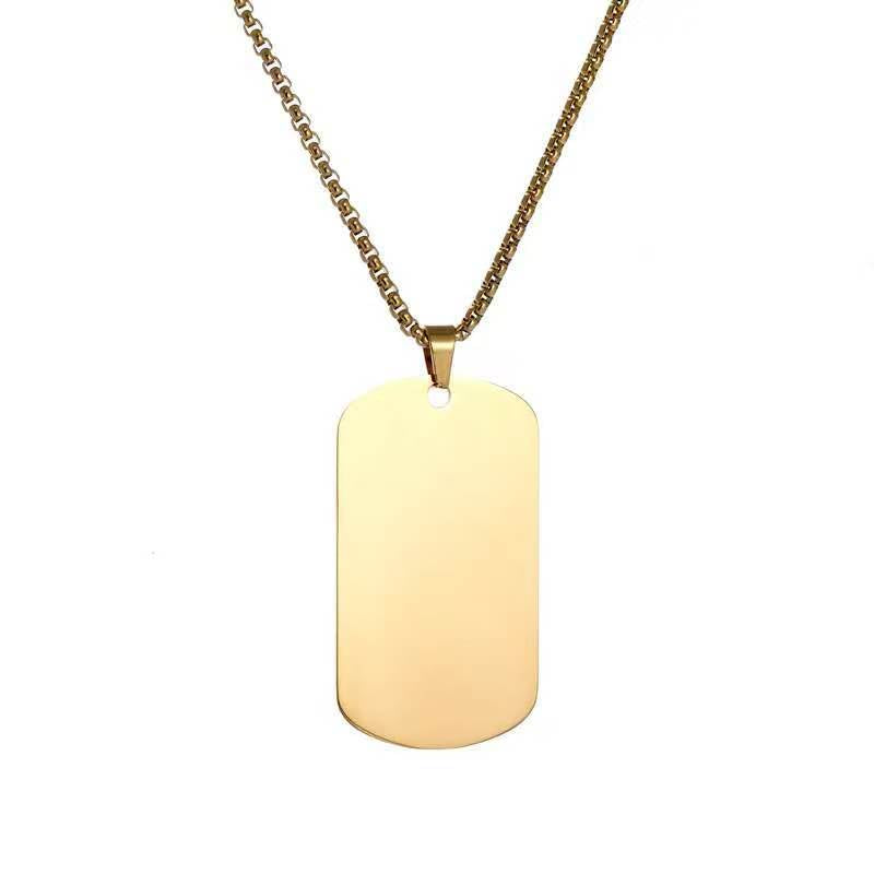 Steel Square Soldier Dog Tag Simple Glossy Necklace
