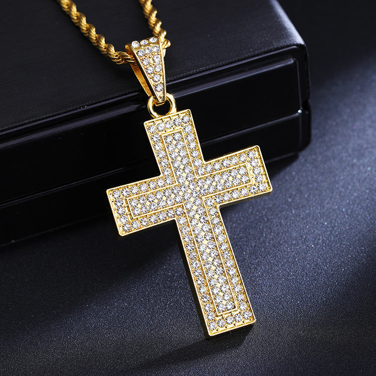 Men's Diamond Cross Hip Hop Personality Clavicle Necklace