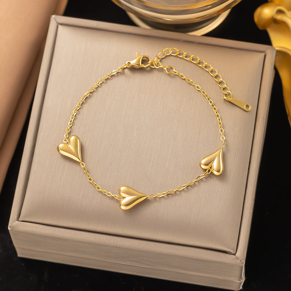 Red Rope Roman Numerals Double Peach Heart Bracelets