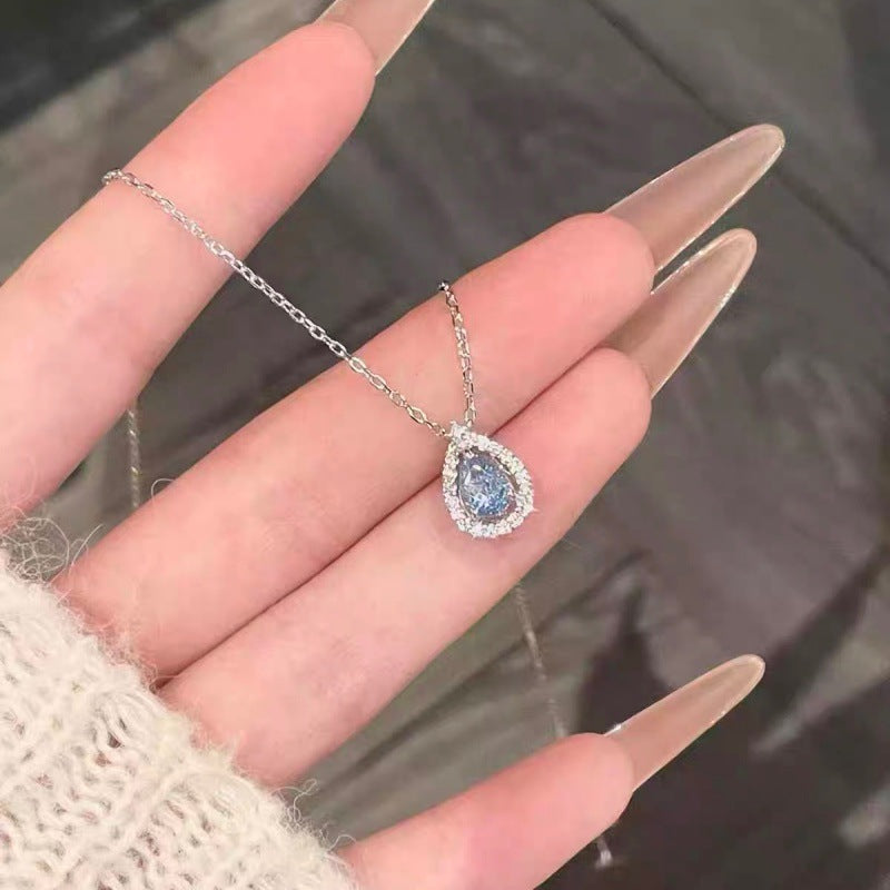 Women's Sterling Sier Blue Tears Drop For Light Luxury Necklace
