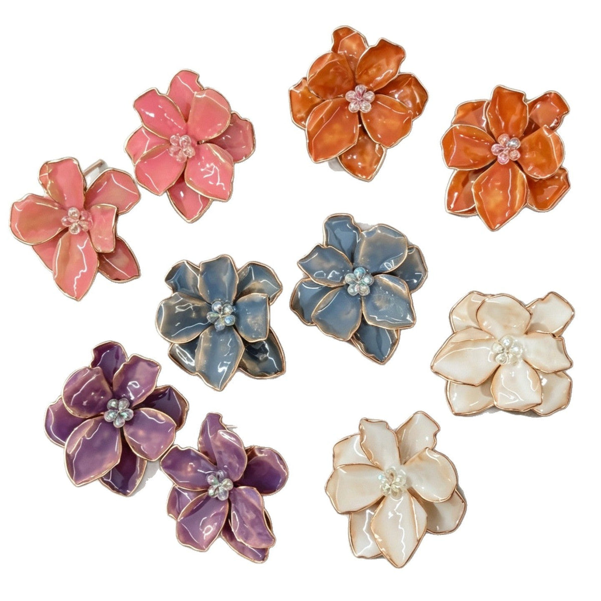 High-key Dignified Three-dimensional Petals Crystal Colorful Flower Earrings