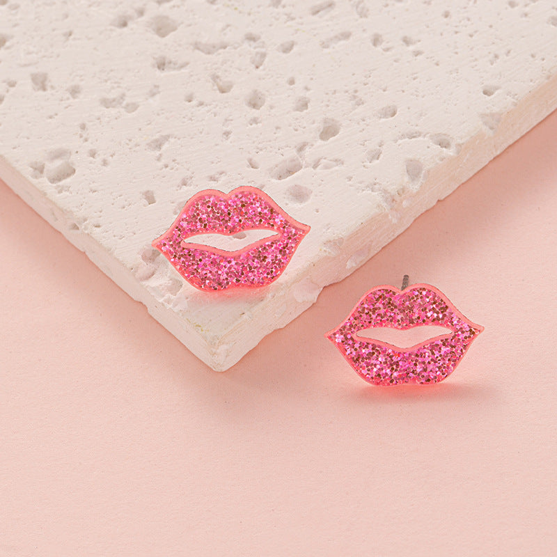 Acrylic Glitter Valentine's Day Love Red Lip Fashion Fresh Stud Earrings